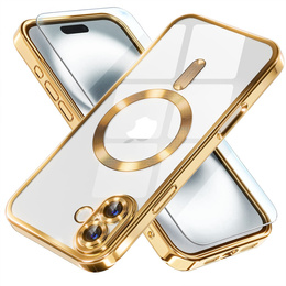 Etui do iPhone 16, Electro MagSafe, złote + Szkło na ekran
