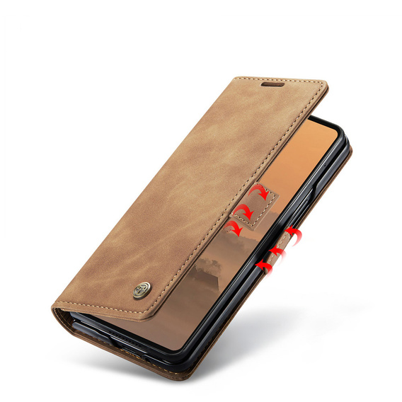 Etui CASEME do Samsung Galaxy Z Fold7 5G, Leather Wallet Case, brązowe