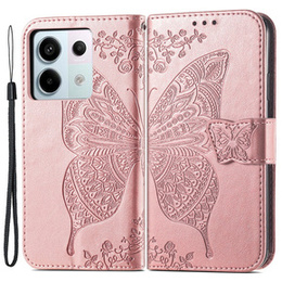 Etui z klapką do Xiaomi Redmi Note 13 Pro 5G, Butterfly, różowe rose gold