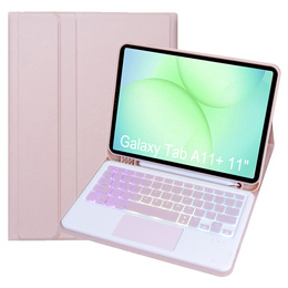 Etui z podświetlaną klawiaturą Bluetooth i touchpadem do Samsung Galaxy Tab A11+ – różowe