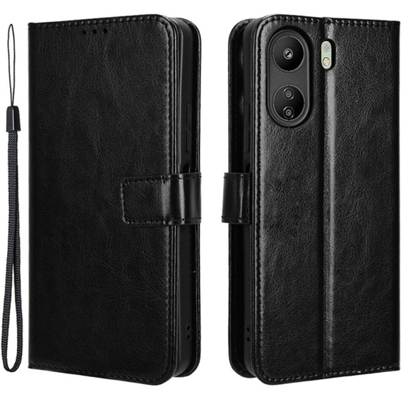 Etui z klapką do Xiaomi Redmi 13C / Poco C65, Crazy Horse Wallet, czarne