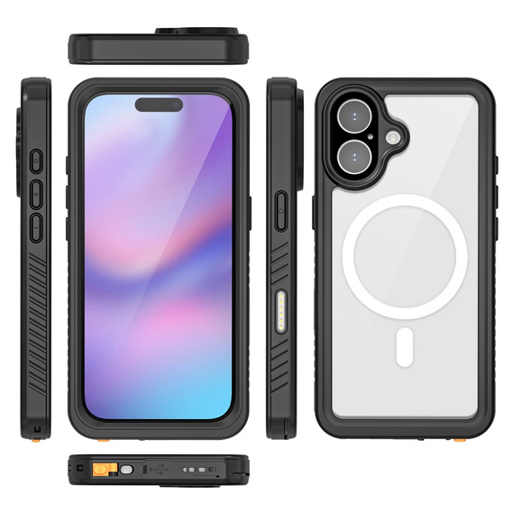 Etui Wodoodporne IP68 do iPhone 17, Redpepper, do MagSafe, przezroczyste z czarną ramką