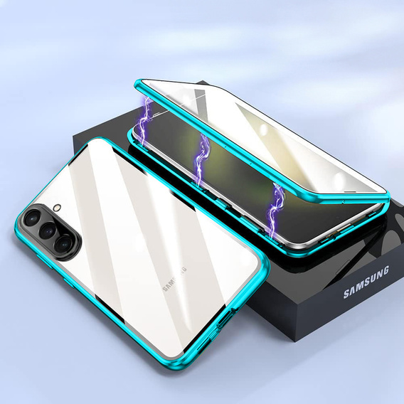 Etui do Samsung Galaxy A17 5G, Magnetic Dual Glass, przezroczyste z niebieskimi rantami