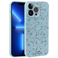 Etui cienkie do iPhone 13 Pro Max, Retro Flower, niebieskie