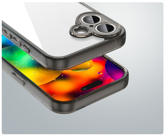 Etui do iPhone 17, z ochroną aparatu, przezroczyste z czarną ramką