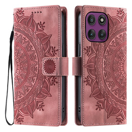 Etui portfelowe z motywem kwiatowym do Motorola Moto G56 5G – Różowe rose gold