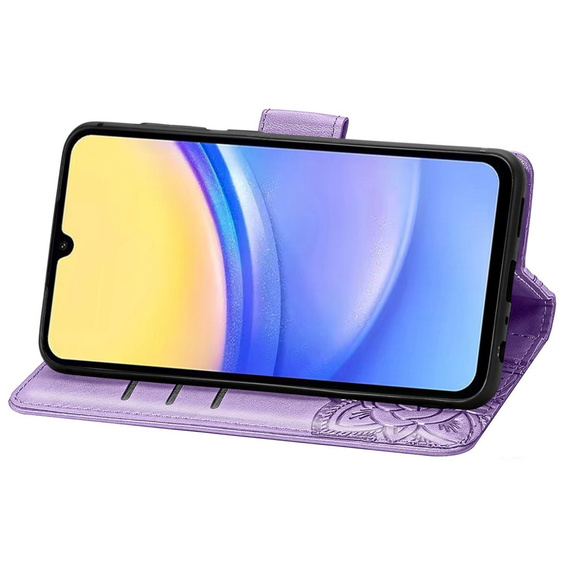 Etui z klapką do Samsung Galaxy A15, Butterfly, fioletowe + szkło 9H