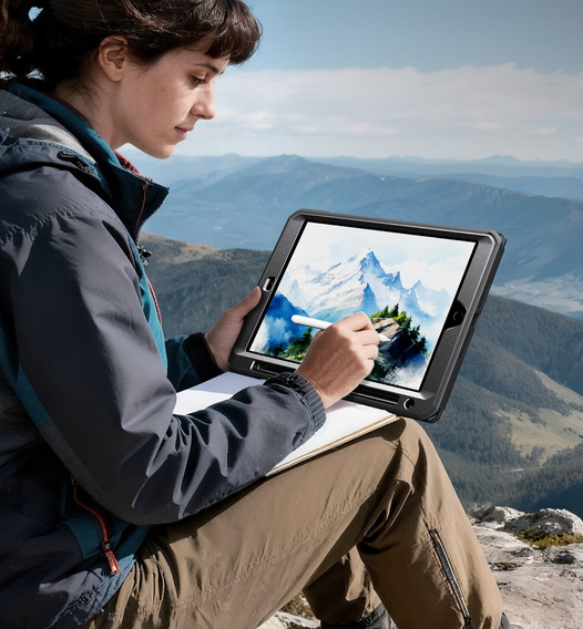 Etui Dexnor 360° do iPad 10.2" 2021/2020/2019 (9/8/7 gen.), z paskiem i miejscem na rysik - czarne