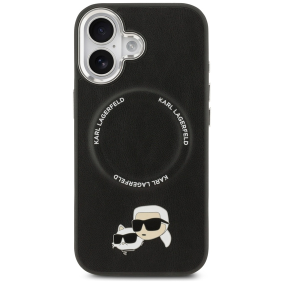 Etui Karl Lagerfeld do iPhone 17, Karl & Choupette Heads Pins & Logo, do MagSafe, czarne