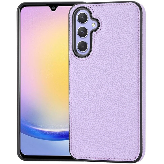 Etui skórzane do Samsung Galaxy A25 5G, Obudowa Lychee leather Case, fioletowe + Szkło 9H
