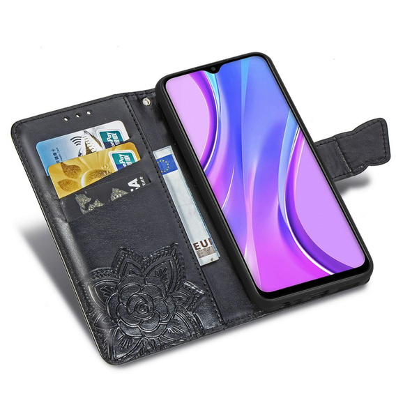 Etui z klapką do Xiaomi Redmi 9, Butterfly, czarne