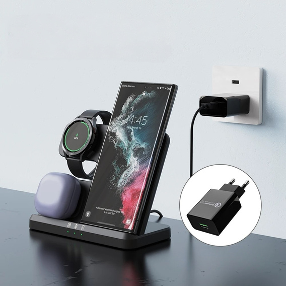 Ładowarka Bezprzewodowa Indukcyjna 3w1 QI Szybka do Samsung S25 S24 S23 Galaxy Watch Buds Stacja czarna