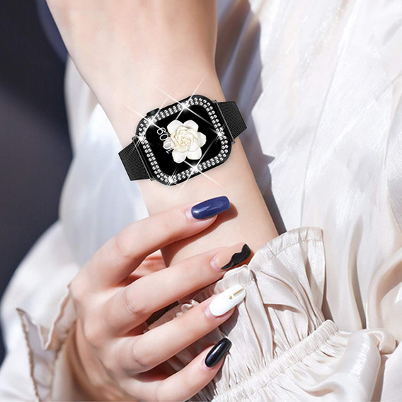 Bransoleta + Etui z Diamentami do Apple Watch 10/11 42mm, Czarna