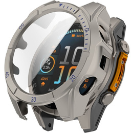 2w1 Etui + Szkło Hartowane do Garmin Fenix 8 47mm, Tytanowe / Niebieskie