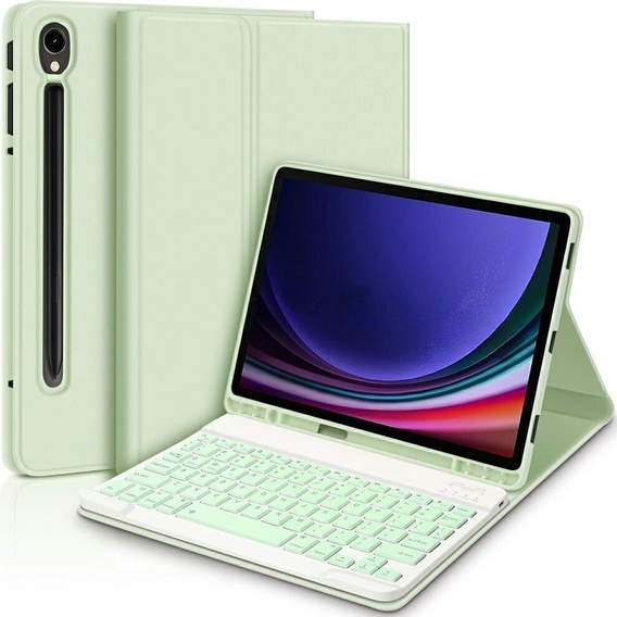 Etui z klawiaturą do Samsung Galaxy Tab S10 FE / S9 FE, Leather Pen Slot, jasnozielone