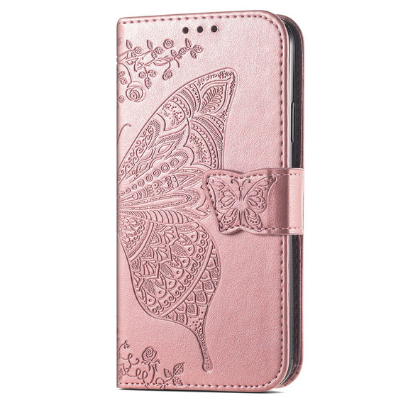 Etui z klapką do Motorola Moto E13, Butterfly, różowe rose gold