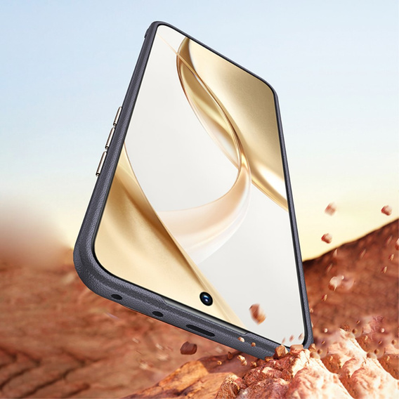Etui skórzane do Honor 200 Pro 5G – czarne, z metalową ramką na aparat