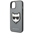 Etui Karl Lagerfeld do iPhone 14 Plus, Saffiano Choupette Head Patch, srebrne