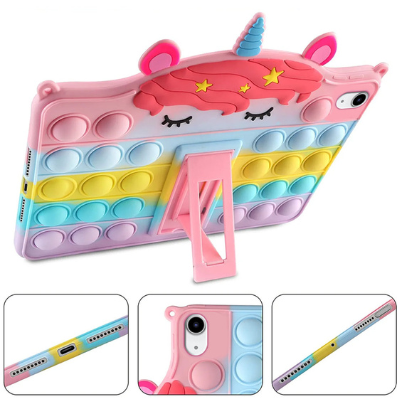 Etui dziecięce do iPad 10.2" 2021/2020/2019 (9/8/7 gen.), Push Bubble Pop It, z podstawką i paskiem