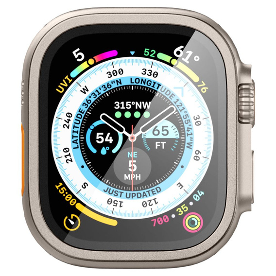 Szkło Hartowane SPIGEN GLAS.TR SLIM PRO do Apple Watch Ultra 1/2/3 49mm, z ramką, Tytanowe / Szare