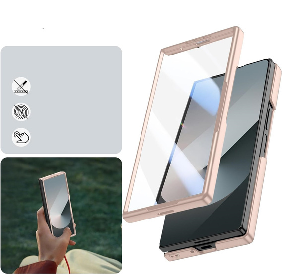 Etui do Samsung Galaxy Z Fold7 5G ze szkłem, z miejscem na rysik – złote