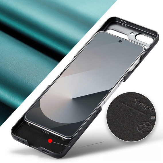 Etui do Samsung Galaxy Z Flip7, CASEME Litchi Leather, zielone