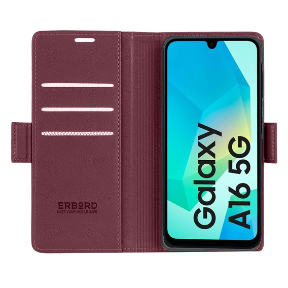 Etui do Samsung Galaxy A16, ERBORD Glossy Litchi, portfel z klapką, czerwone