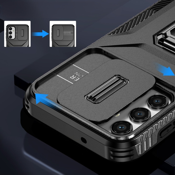 Etui do Samsung Galaxy A15, pancerne Slide Ring, czarne + szkło 9H