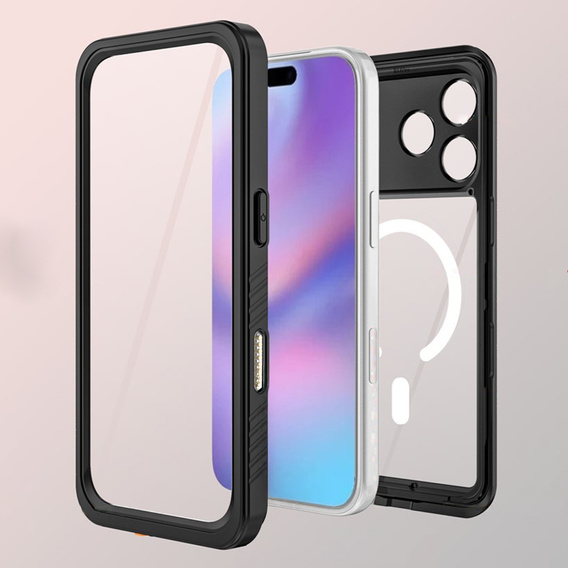 Etui Wodoodporne IP68 do iPhone 17 Pro, Redpepper, do MagSafe, przezroczyste z czarną ramką
