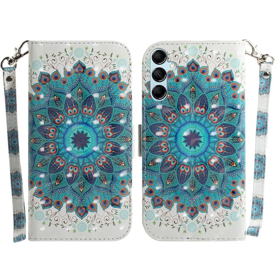 Etui z klapką do Samsung Galaxy A15, Wallet mandala, białe + szkło 9H
