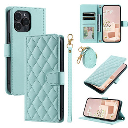 Etui z klapką do iPhone 16 Pro Max, Rhombus Crossbody Leather, zielone
