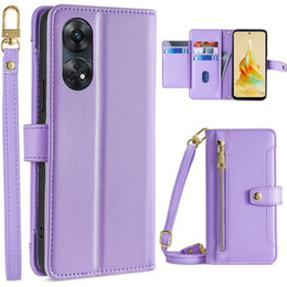 Etui z klapką do Oppo Reno8 T 4G, Wallet Zipper Pocket, fioletowe