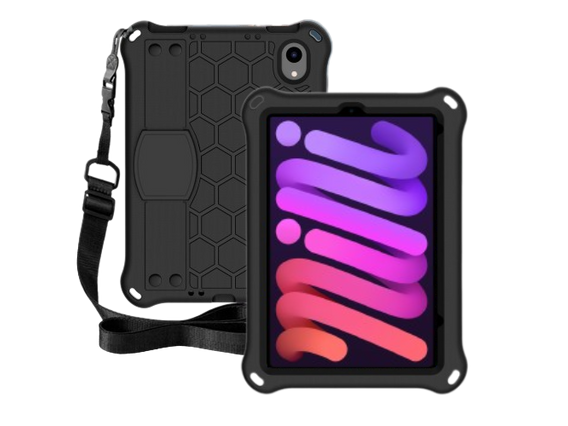 Etui do iPad mini 8.3" 2021 (6 gen.) / iPad mini 8.3" 2024 (7 gen.), Honeycomb z paskiem, Czarne