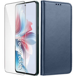 Etui z klapką do Oppo Reno 11F 5G, Smart Magnetic, granatowe + szkło 9H