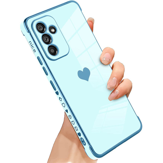 Zestaw Etui do Samsung Galaxy A54 5G, Electro heart, Niebieskie + szkło