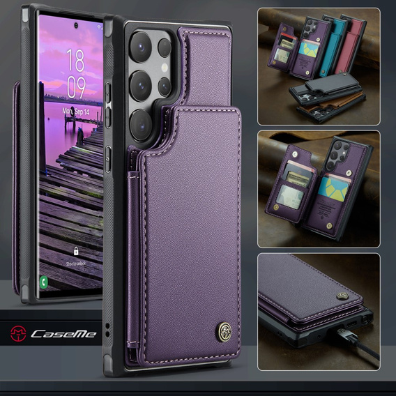 Etui z klapką CASEME do Samsung Galaxy S25 Ultra, Litchi Wallet, fioletowe