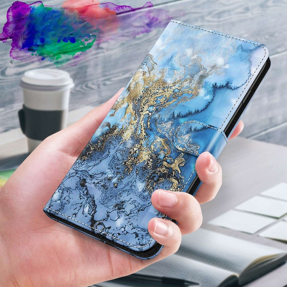Etui z klapką do Samsung Galaxy A14 4G/5G, Wallet, Marble niebieskie