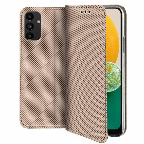 Zestaw Etui do Samsung Galaxy A04S / A13 5G, portfel z klapką, Smart Magnet, Złote + Szkło