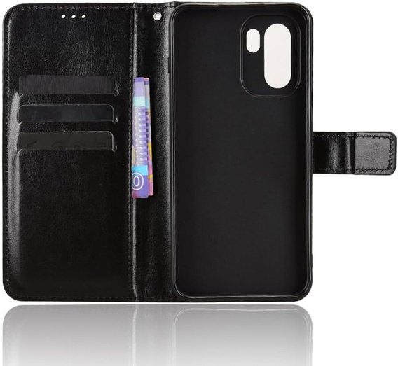 Etui z klapką do OnePlus 15R, Crazy Horse Wallet, czarne