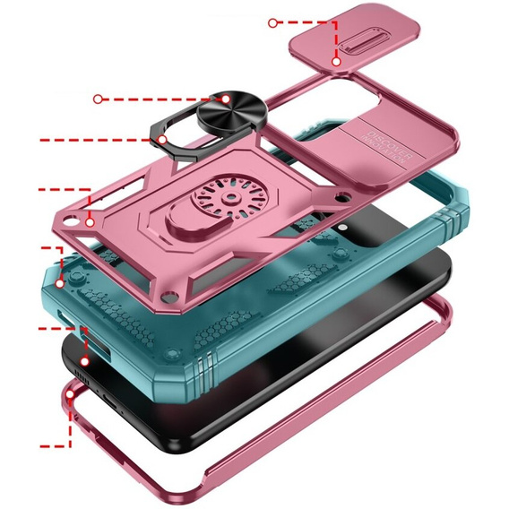 Etui do Samsung Galaxy S23 FE 5G, Slide Lens Lid, Różowe / zielone