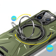 Etui do iPhone 16 Pro, pancerne z podstawką i blaszką do uchwytu, zielone