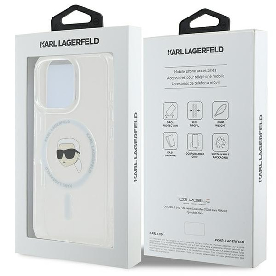 Etui Karl Lagerfeld do iPhone 16 Pro Max, IML Metal Karl Head MagSafe, przezroczyste 