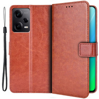 Zestaw Etui z klapką do Xiaomi Redmi Note 12 Pro+ 5G, Crazy Horse Wallet, brązowe + Szkło