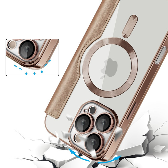 Etui z klapką do iPhone 16 Pro Max, RFID Wallet MagSafe z ochroną aparatu, złote