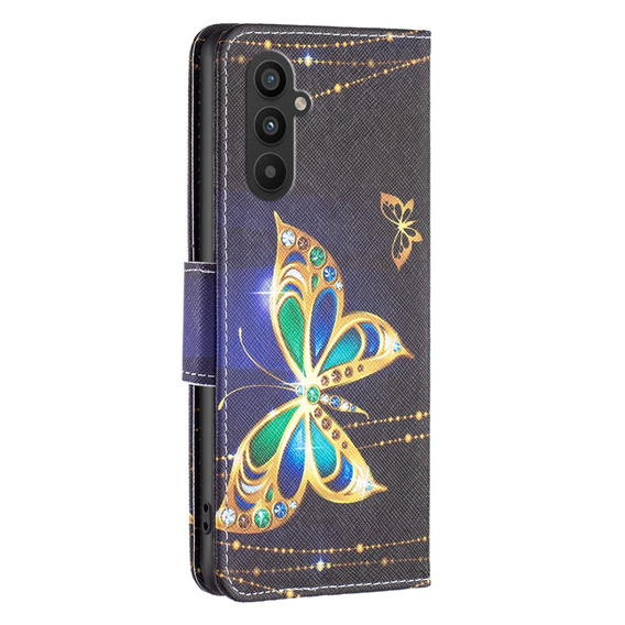 Etui z klapką do Samsung Galaxy A25 5G, Butterfly, czarne + szkło 9H