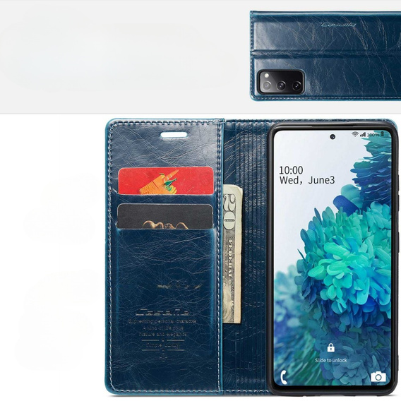 Etui z klapką CASEME do Samsung Galaxy S20 FE / 5G, Waxy Textured, niebieskie