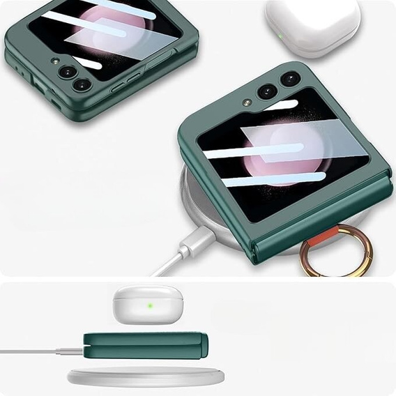 Etui GKK do Samsung Galaxy Z Flip7 FE / Z Flip6, Ring Holder, z paskiem, zielone