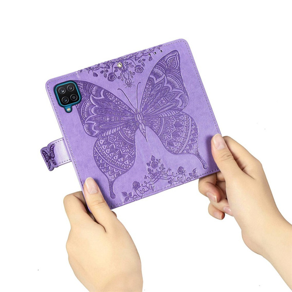 Zestaw Etui z klapką do Samsung Galaxy M33, Motyl, Fioletowe + szkło