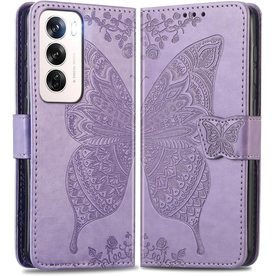 Etui z klapką do Oppo Reno 12 Pro, Butterfly, fioletowe