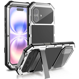 Etui pancerne do iPhone 17, R-JUST, z podstawką, srebrne
